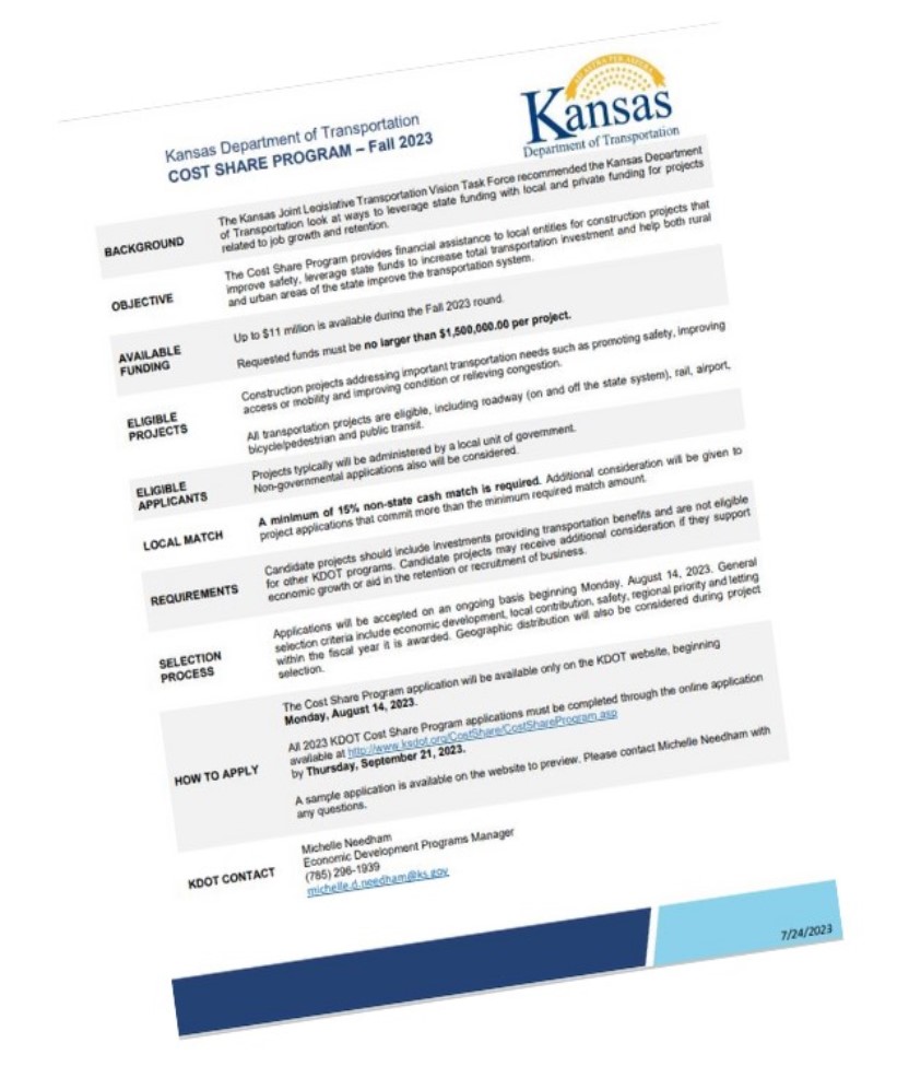City of Abilene, Kansas Fall 2023 KDOT Cost Share Grant
