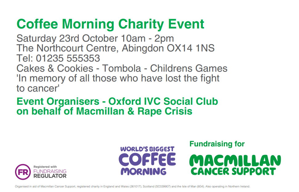 COFFEE MORNING CHARITY EVENT Abingdon on Thames Town Council
