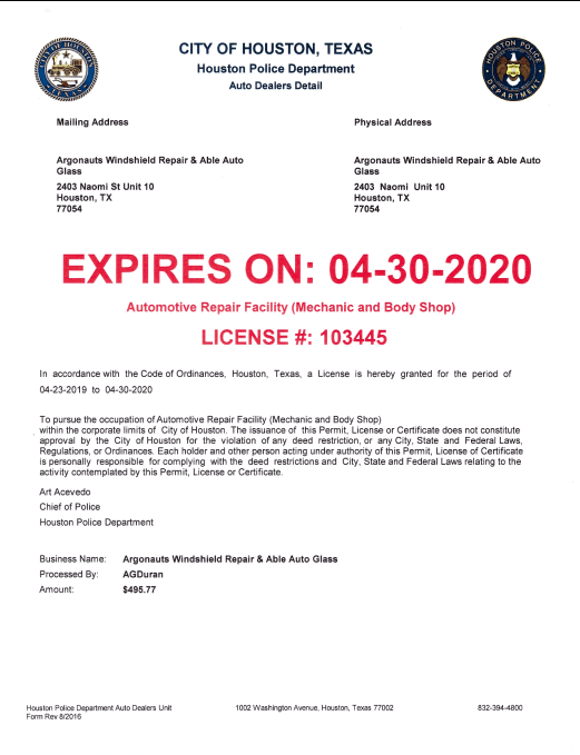 Japonicus Auto Repair Shop License Texas