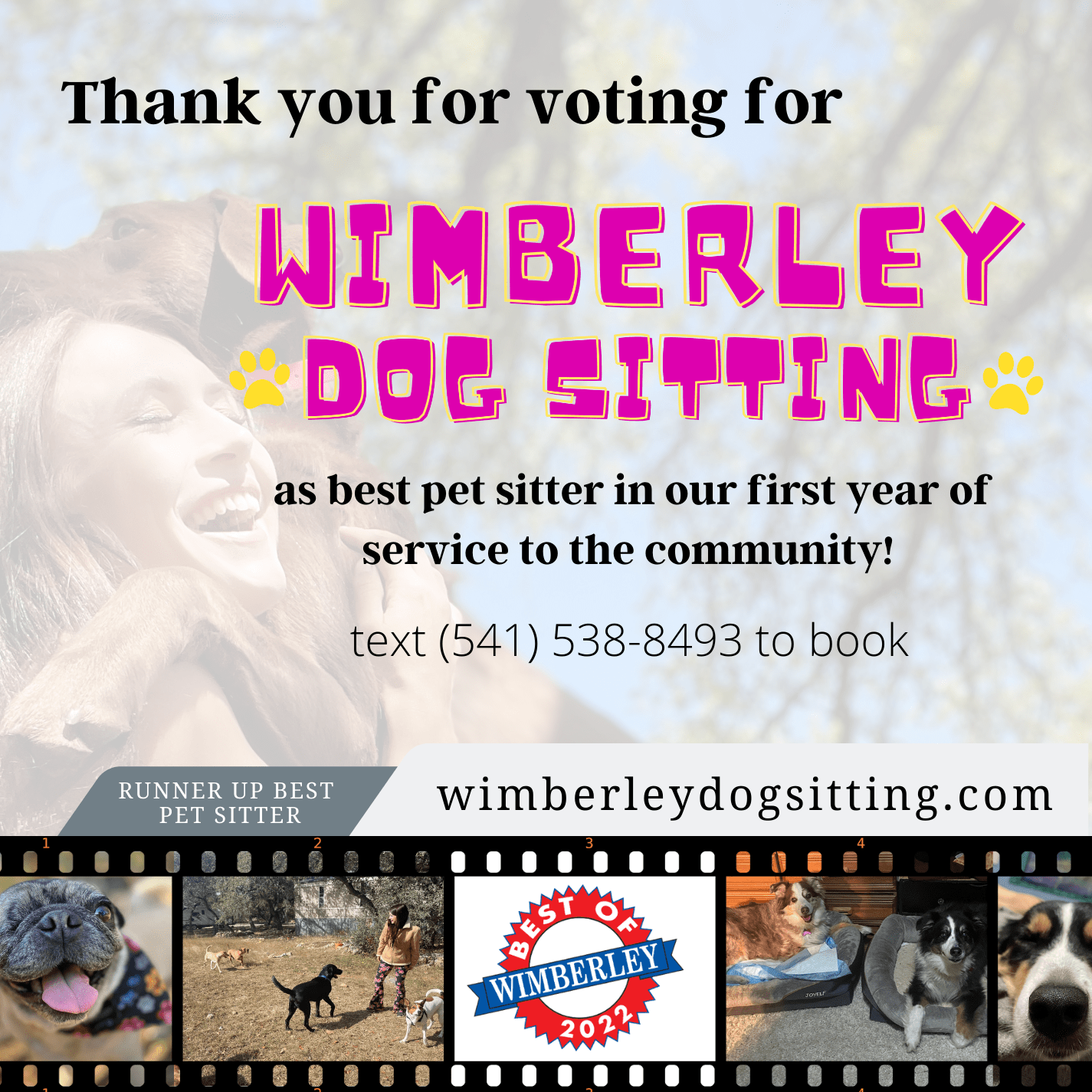 Wimberley Dog Sitting is Voted Runner Up Best Pet Sitter in Her First