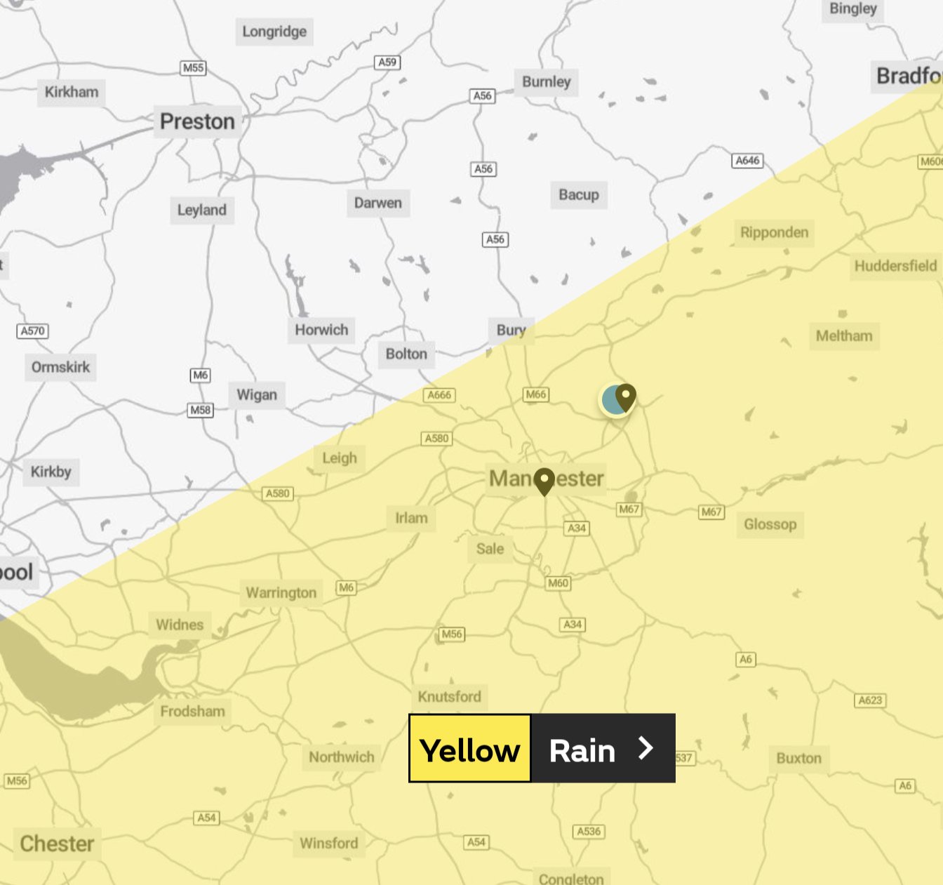Another weather warning for the region and flood warning About Manchester