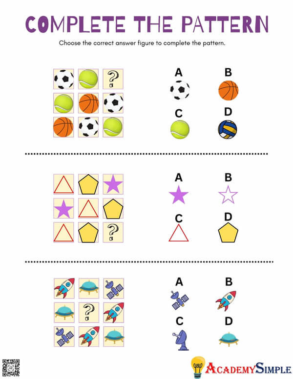 Printable Math Brain Teasers, Pattern Sequence Puzzle 2 Academy Simple