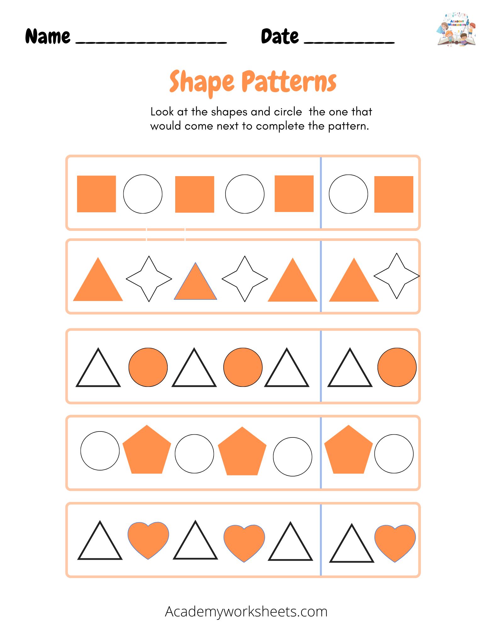 Fun Shape Patterns Worksheets - Academy Worksheets