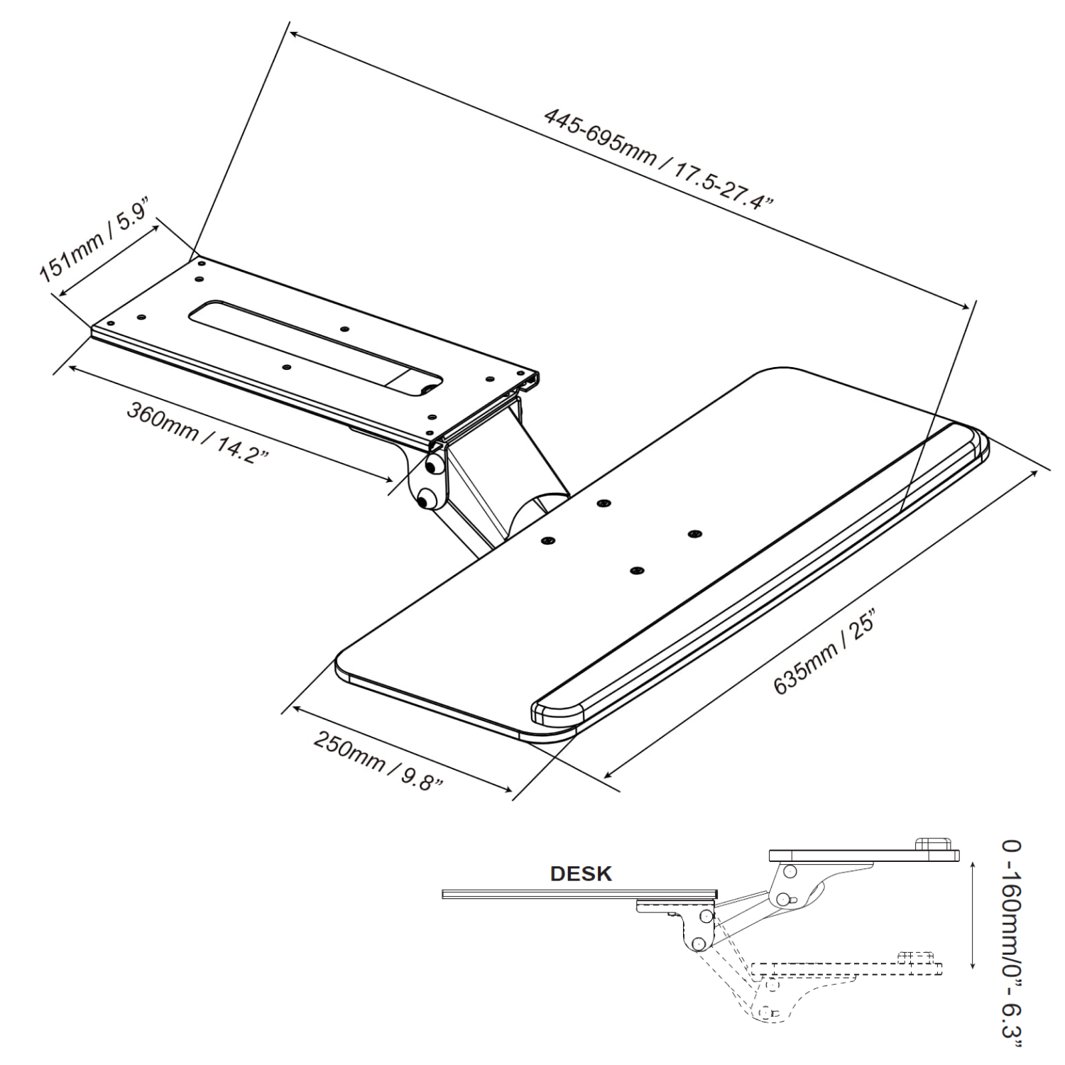 Vision Mounts VMKB01 Under Desk Keyboard Tray