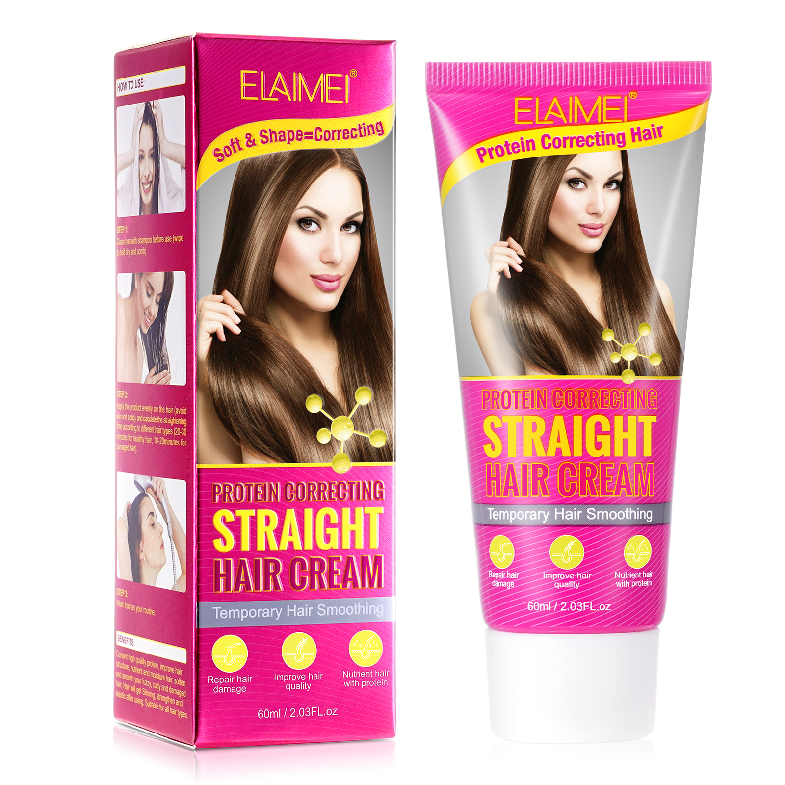ELAIMEI Protein Hair Straightening Cream Damage Dry Repair Silk Gloss