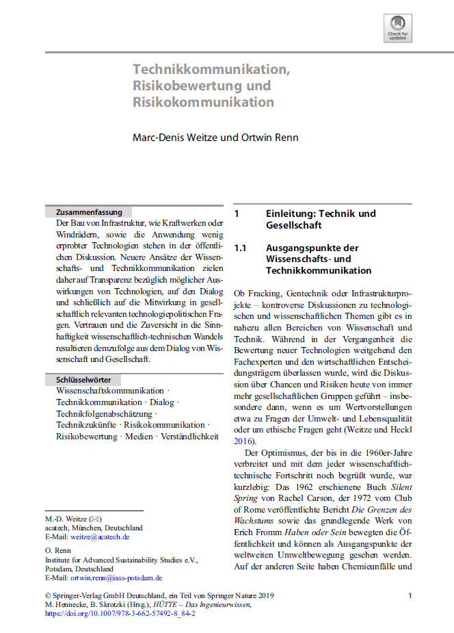 Technikkommunikation, Risikobewertung und Risikokommunikation acatech