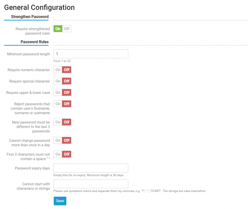 Configuring Password Rules Settings & Configuration Accelo