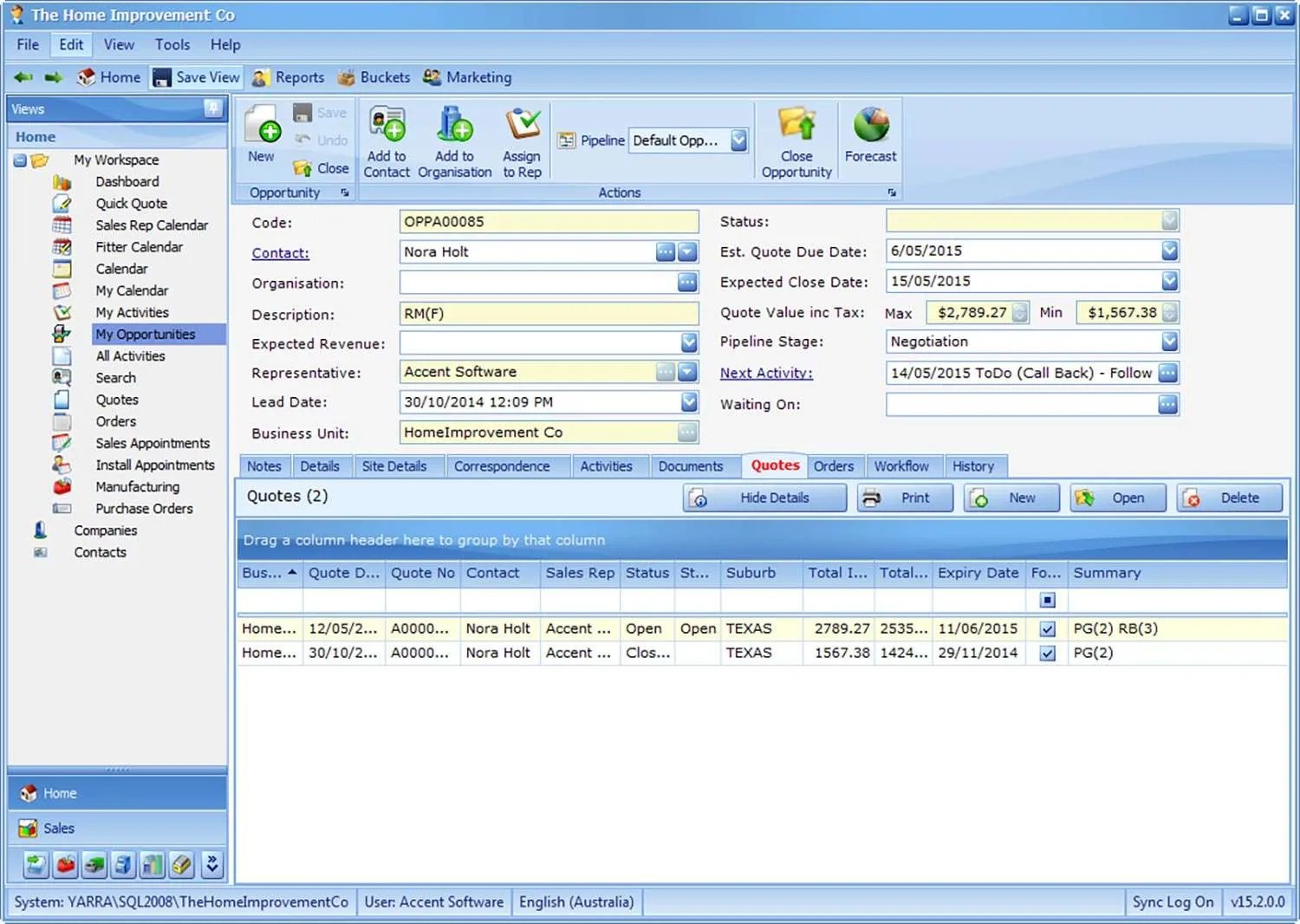 Accent Software Pty Ltd Opportunity Management