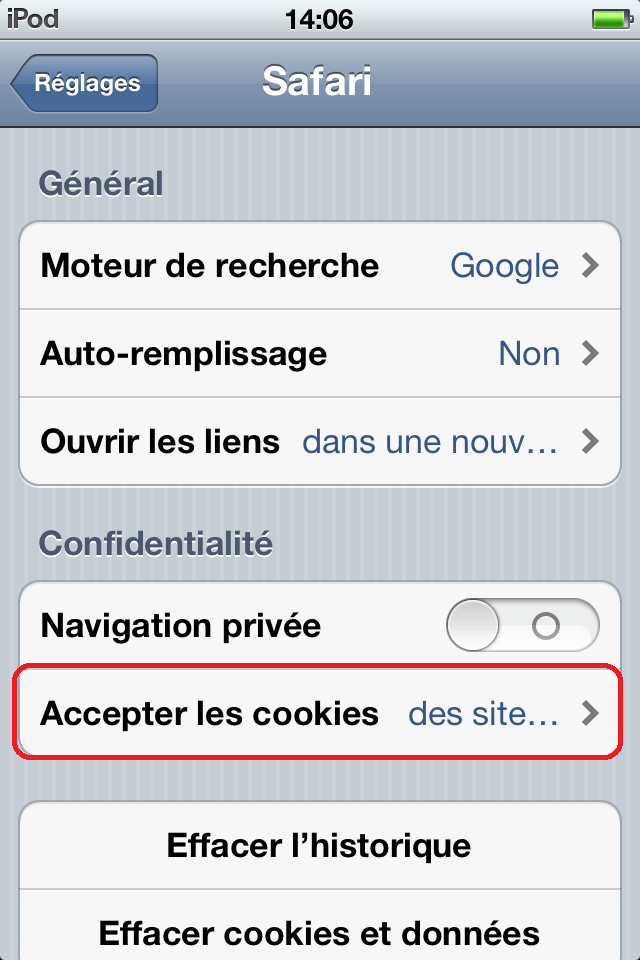 Accepter Les Cookies sur un iphone