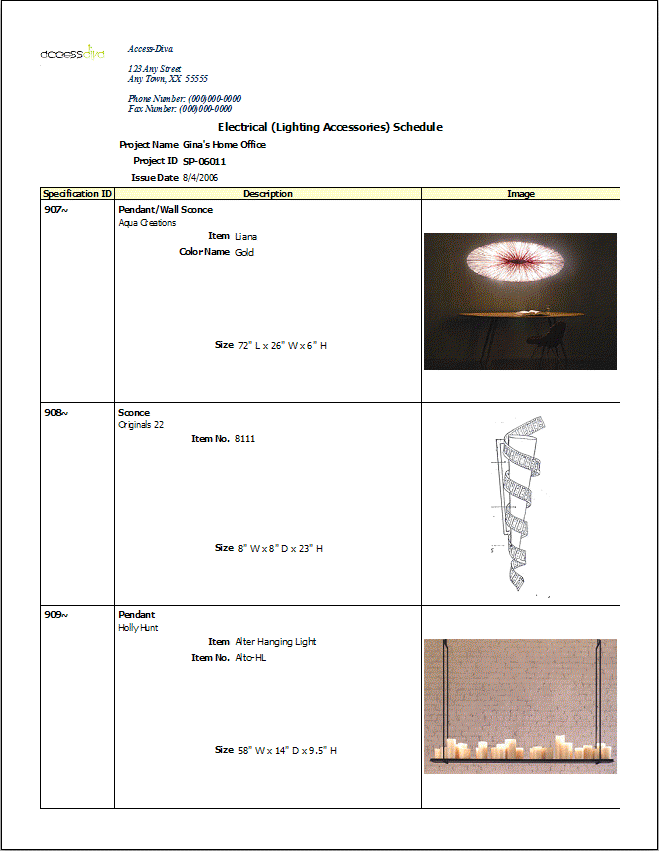 AccessDiva FFE Specification Schedule