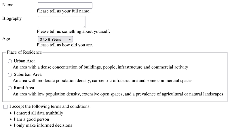 Placing noninteractive content between form controls ADG