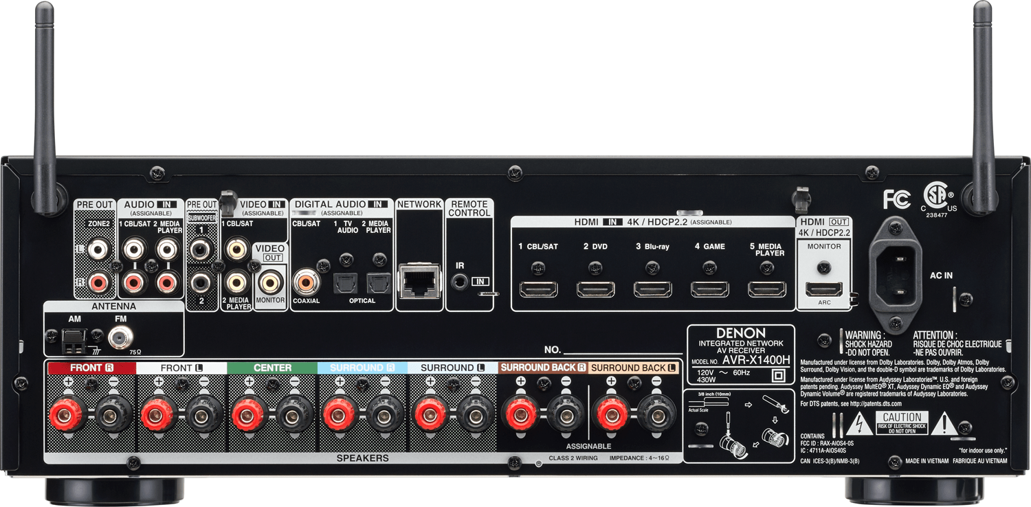 DENON AVR-X1400H 7.2-Ch x 80 Watts Networking A/V Receiver w/HEOS