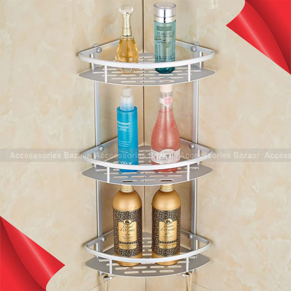 3 Layer bathroom corner shelf space aluminum rack Accessories Bazaar