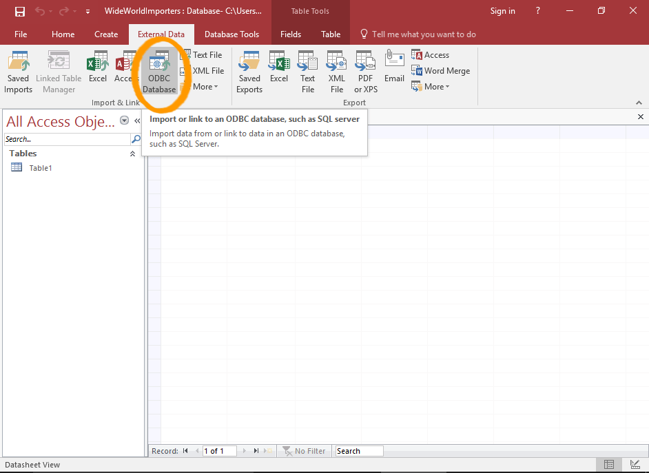 How To Import A SQL Server Database Into Access 2016?