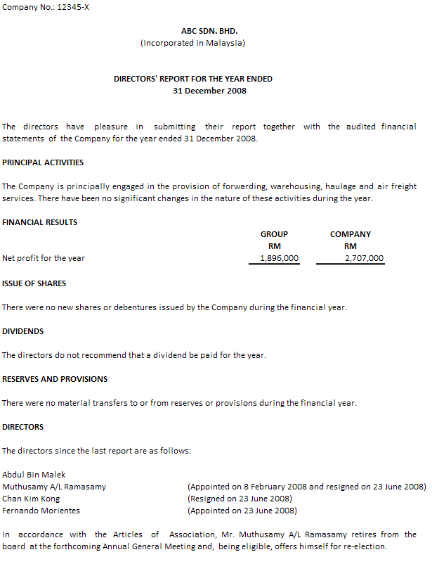 Sample Directors’ Report (19 October 2009) Accounting Crash Course