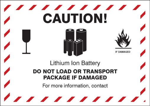 Shipping Label: Caution Lithium Ion Battery Do Not Load Or Transport