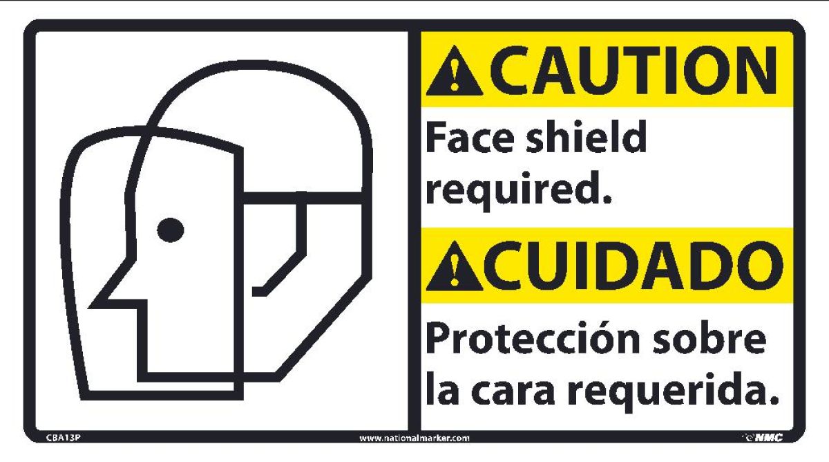 CAUTION FACE SHIELD REQUIRED SIGN BILINGUAL (CBA13R)