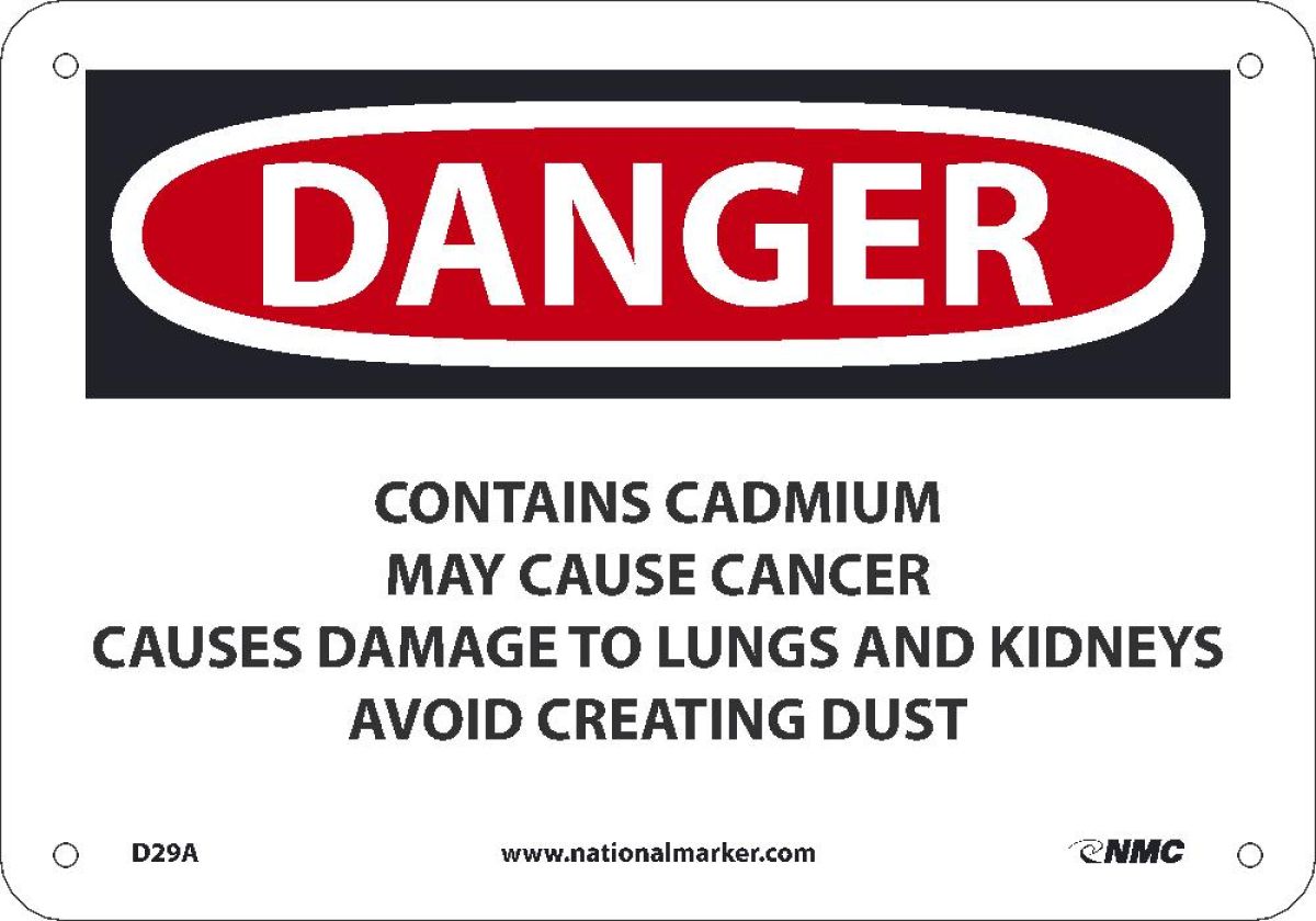 DANGER CONTAINS CADMIUM MAY CAUSE CANCER SIGN (D29A)