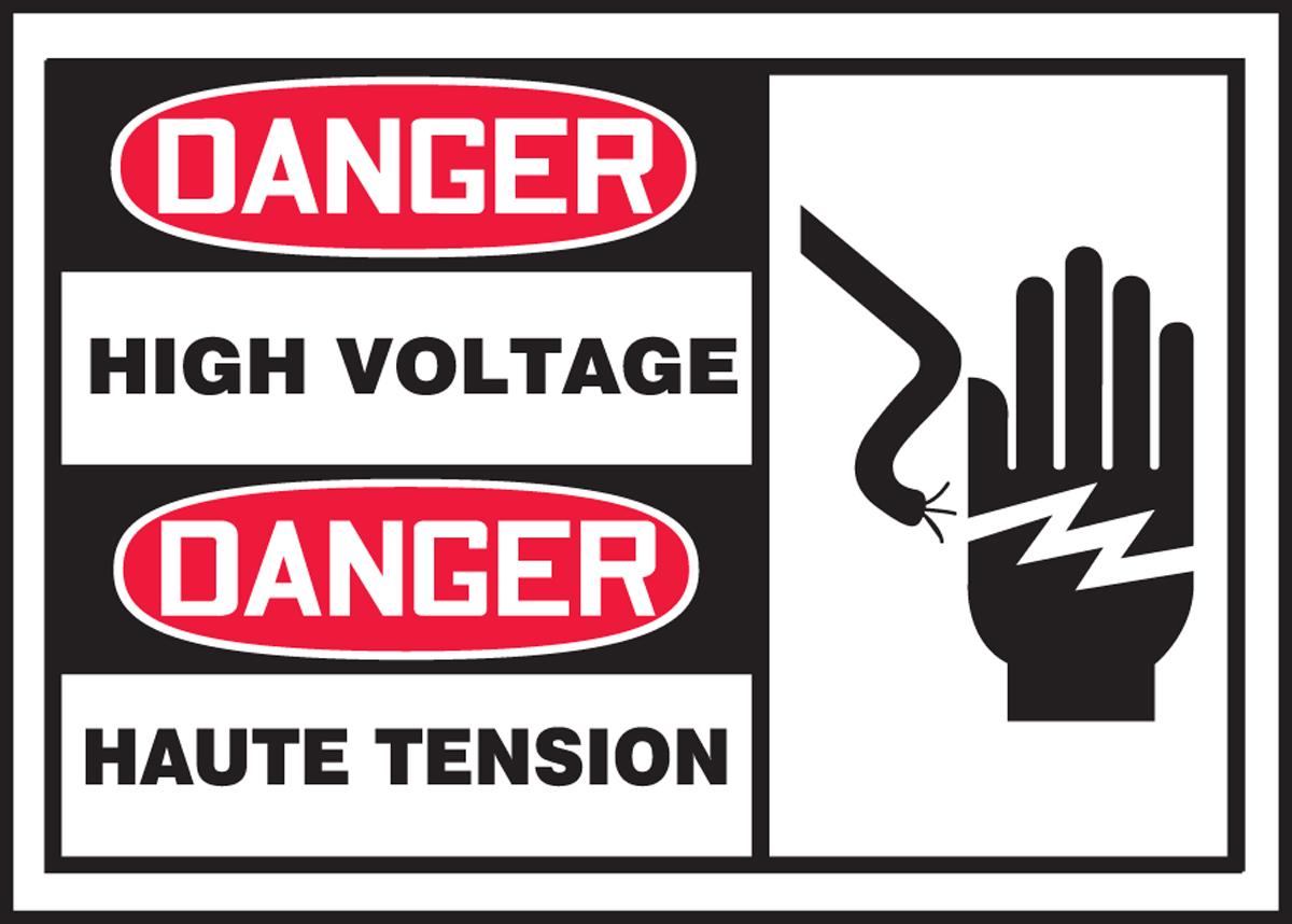 High Voltage French Bilingual OSHA Danger Electrical Label FBLELC055