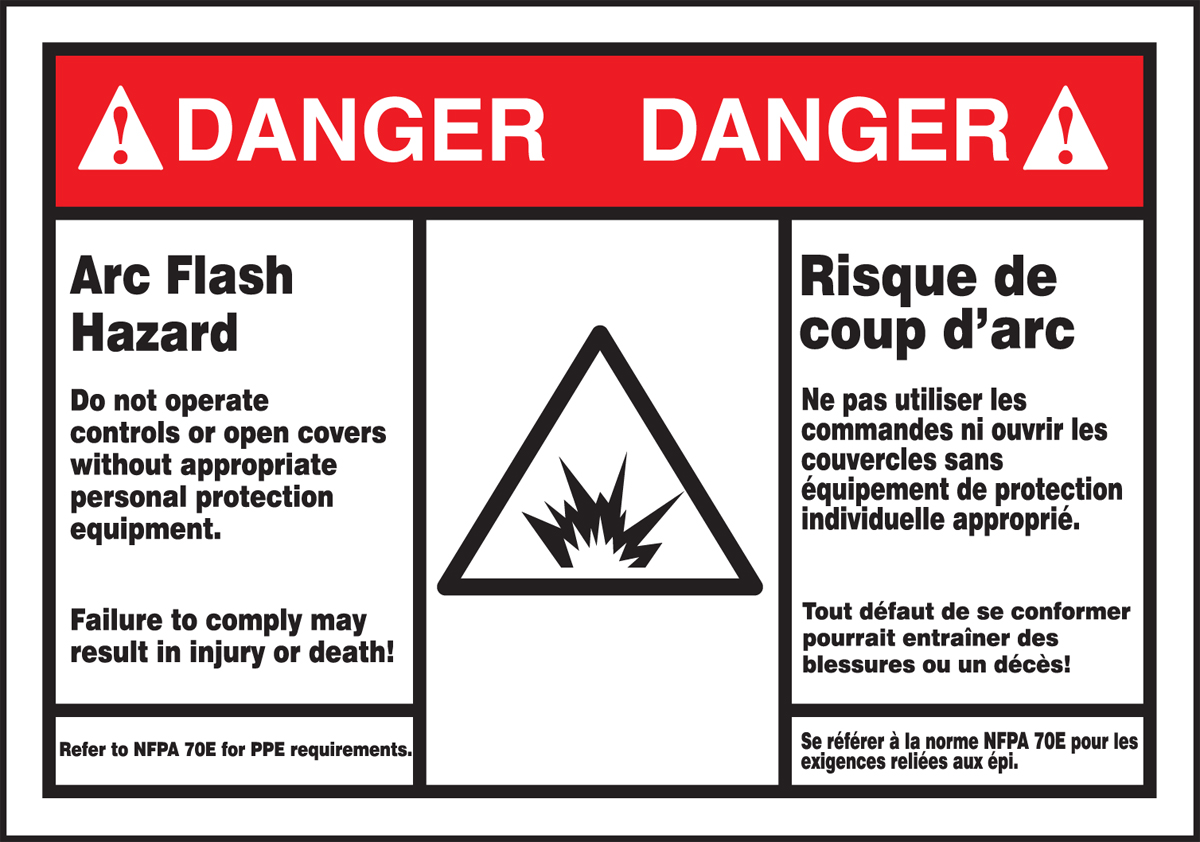 Arc Flash Hazard French Bilingual ANSI Danger Label FBLSPS149