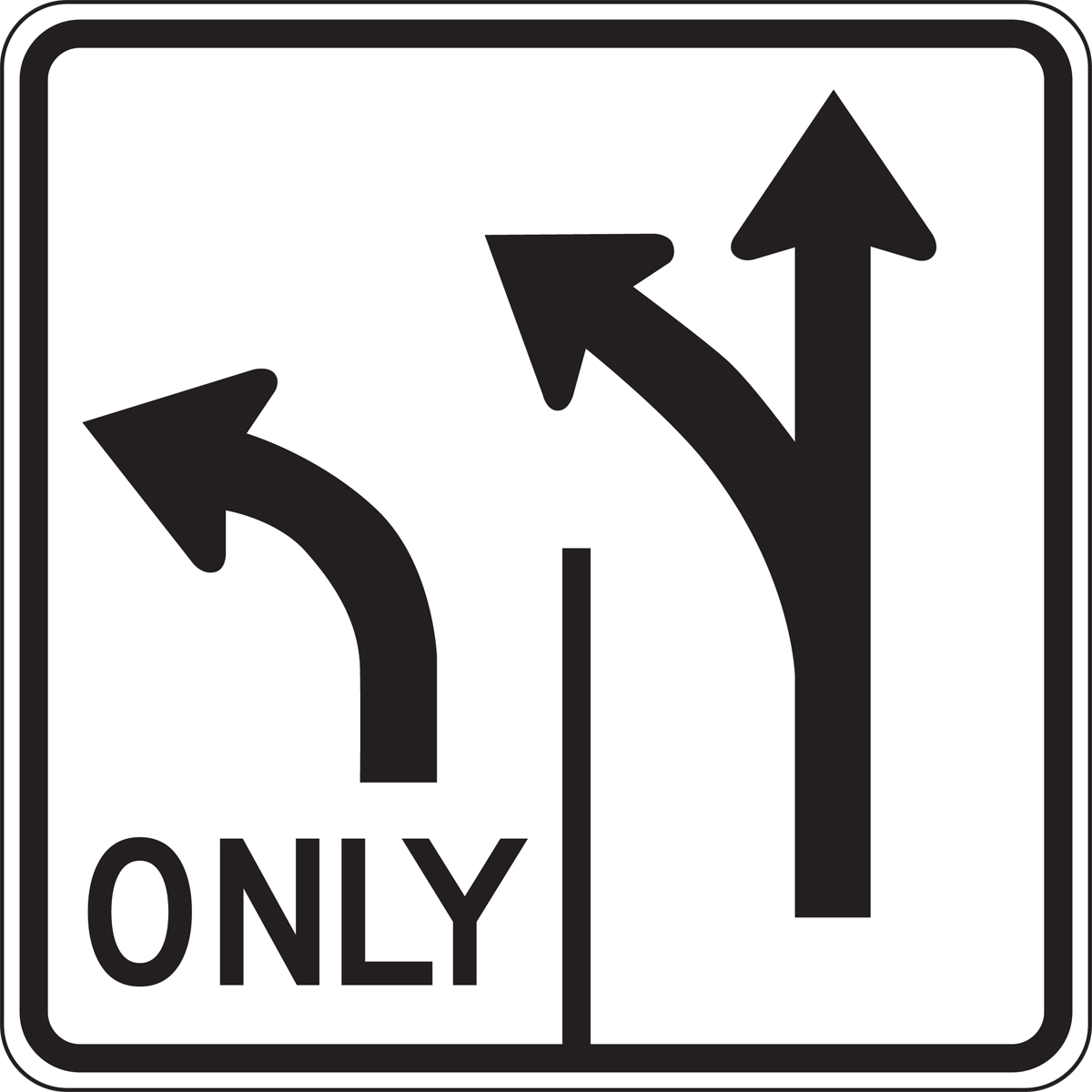 Left Lane Left Turn Only Right Lane Optional Lane Guidance Sign FRR657