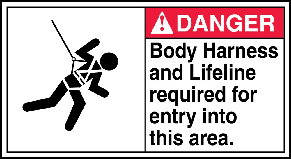 Body Harness Lifeline Required Entry Area ANSI Danger Safety Sign