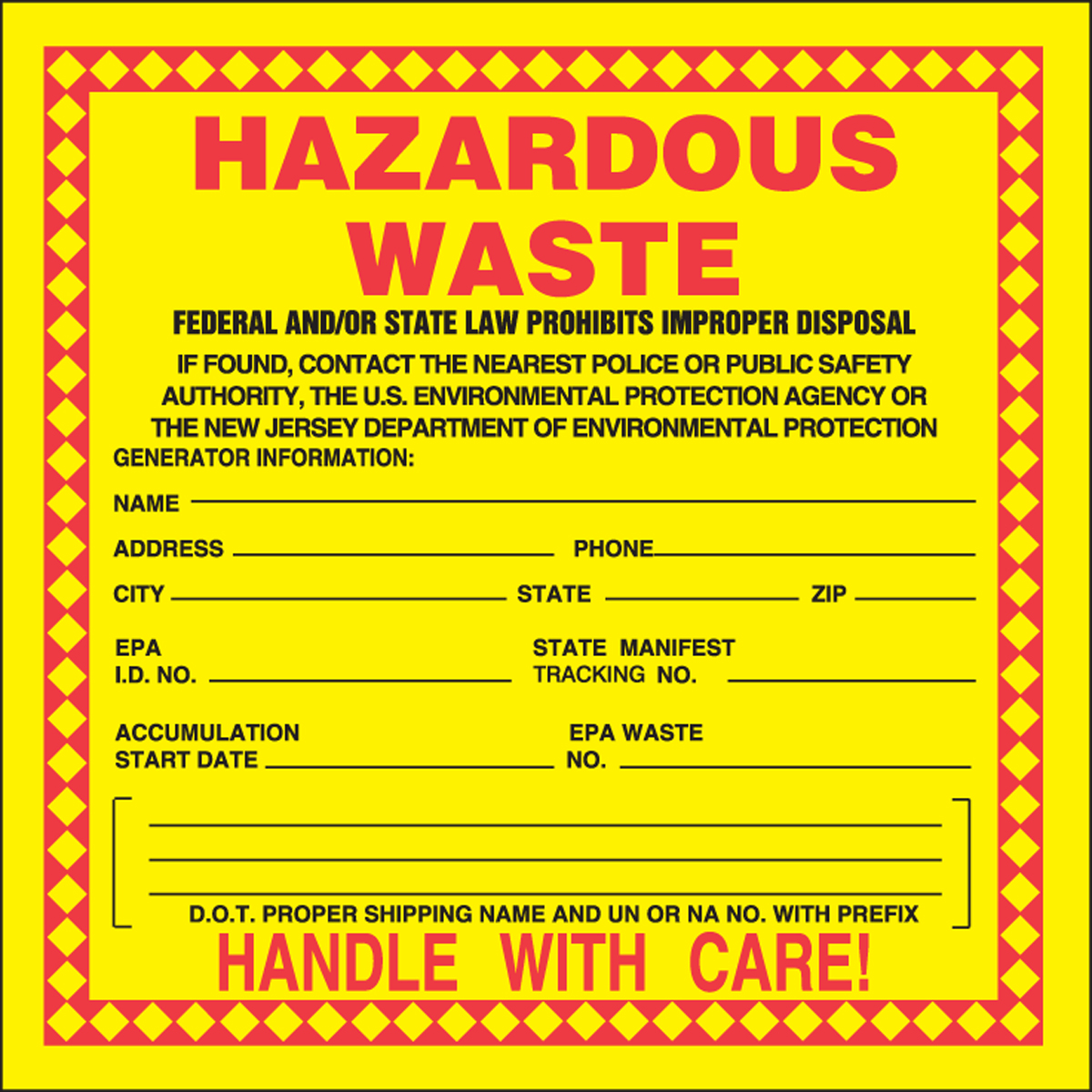 Hazardous Waste Safety Label California & New Jersey Hazardous Waste (MHZWNJPSP)