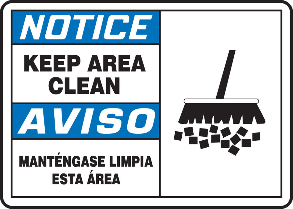 Keep Area Clean (Graphic) Bilingual ANSI Notice Safety Sign SBMHSK822M