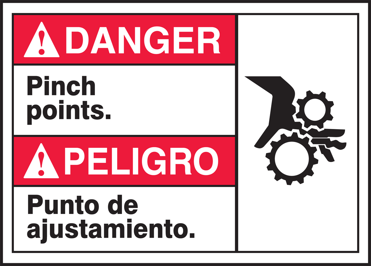 Pinch Points Spanish Bilingual ANSI Danger Safety Sign MTAS114