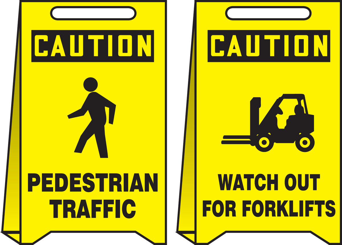 OSHA Caution Reversible FoldUps® Floor Sign Pedestrian Traffic