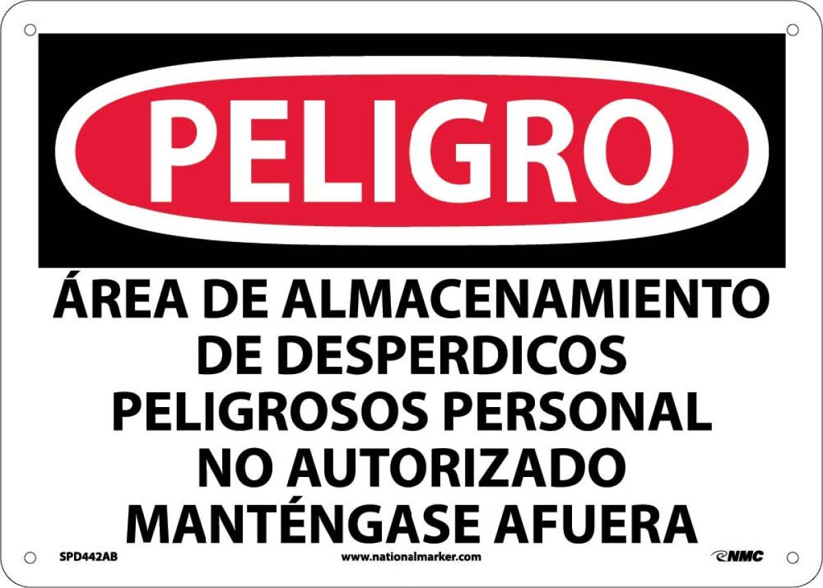 DANGER HAZARDOUS WASTE STORAGE AREA SIGN SPANISH (SPD442PB)