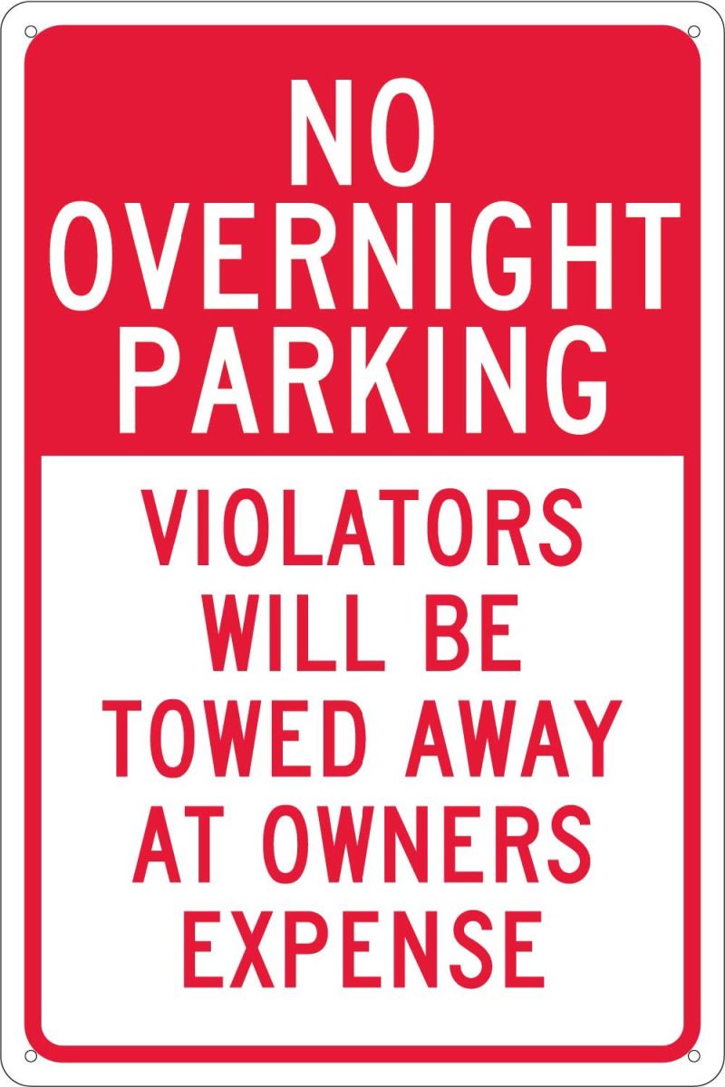 NO OVERNIGHT PARKING VIOLATORS WILL BE TOWED SIGN (TM57H)