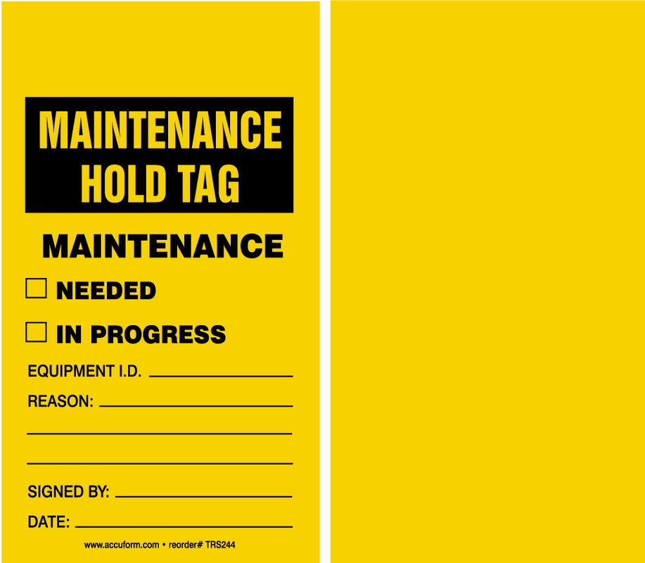 Maintenance Hold Tag Maintenance Status Tags TRS244