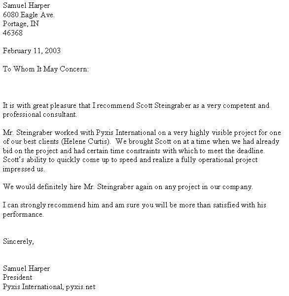 Kenny's Floor Covering Reference Letter