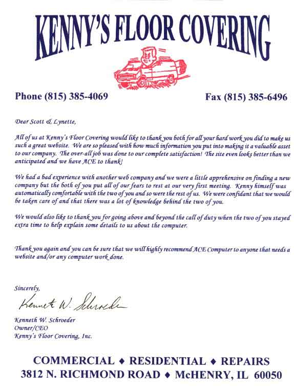 Kenny's Floor Covering Reference Letter