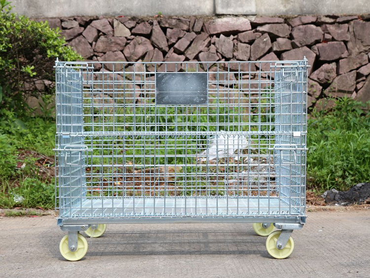 China Collapsible Wire Mesh Storage Container with Wheel Aceally