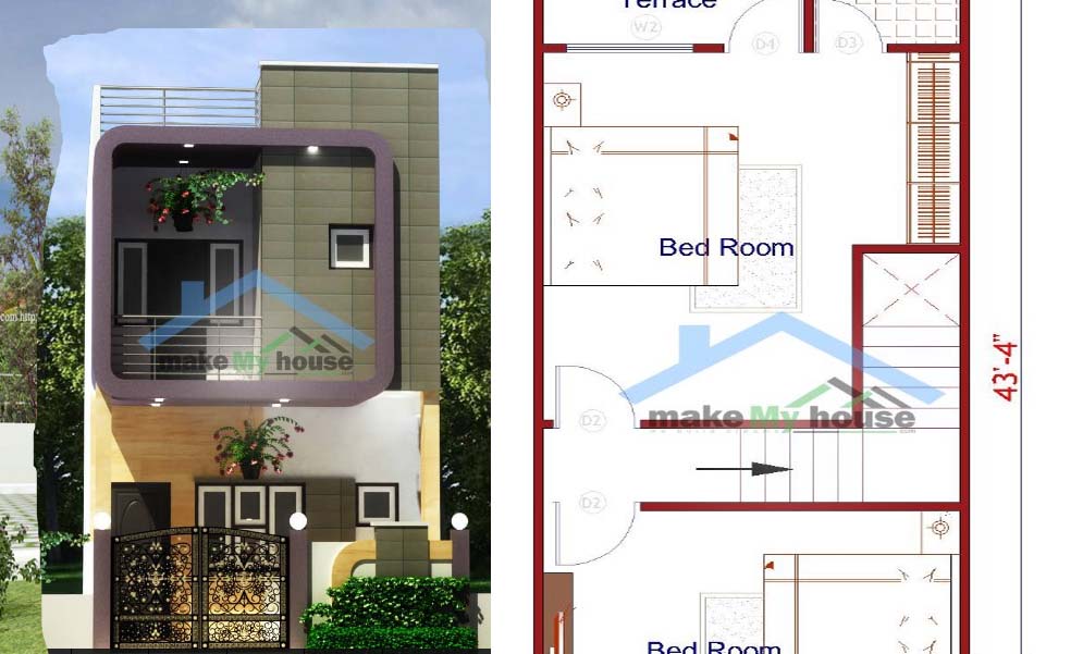15×50 House Plan For Sale With Three Bedrooms Homes in
