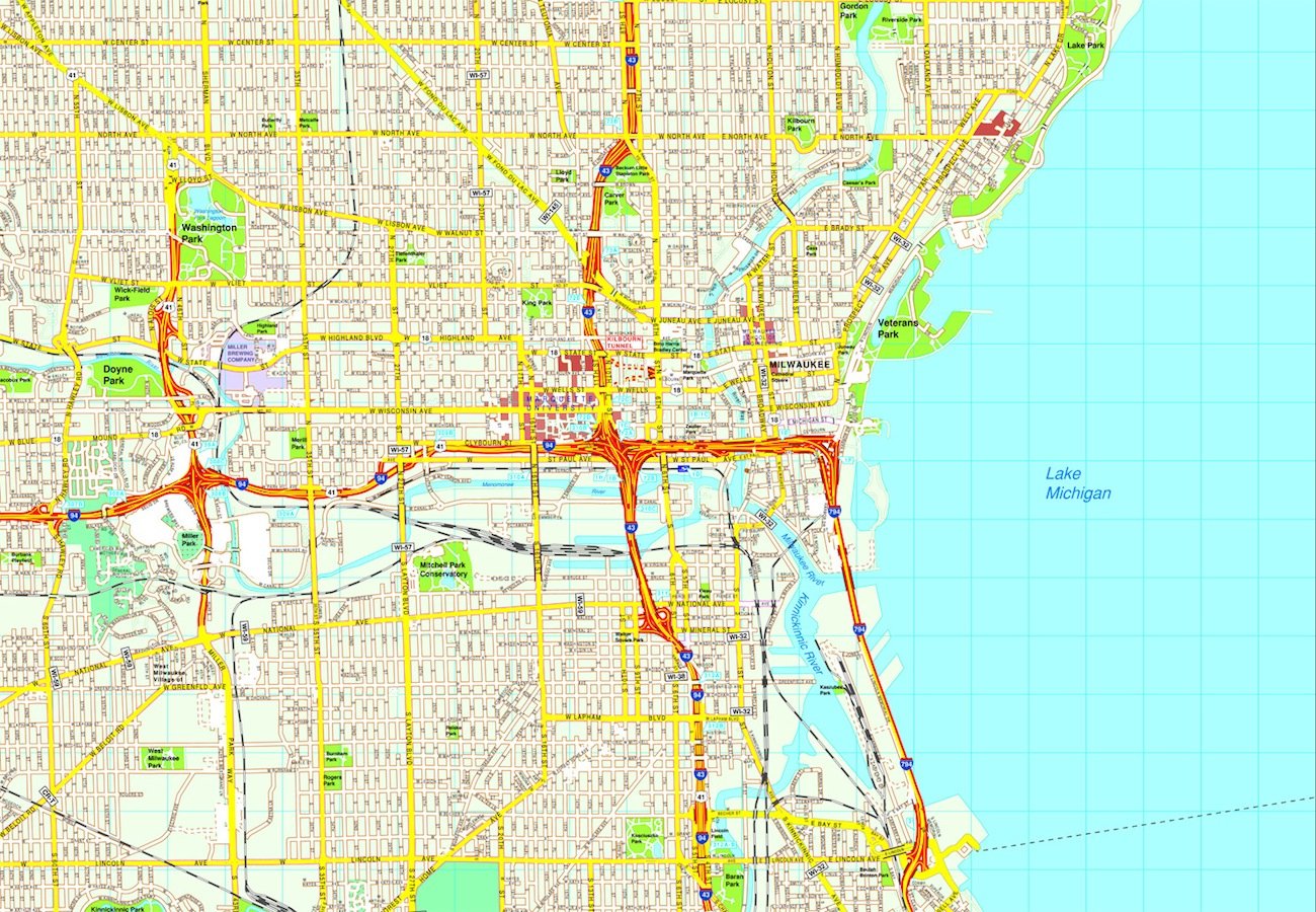 Milwaukee map. Eps Illustrator Vector City Maps USA America Order and