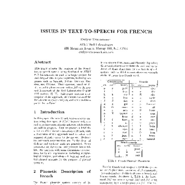 Issues in TexttoSpeech for French ACL Anthology