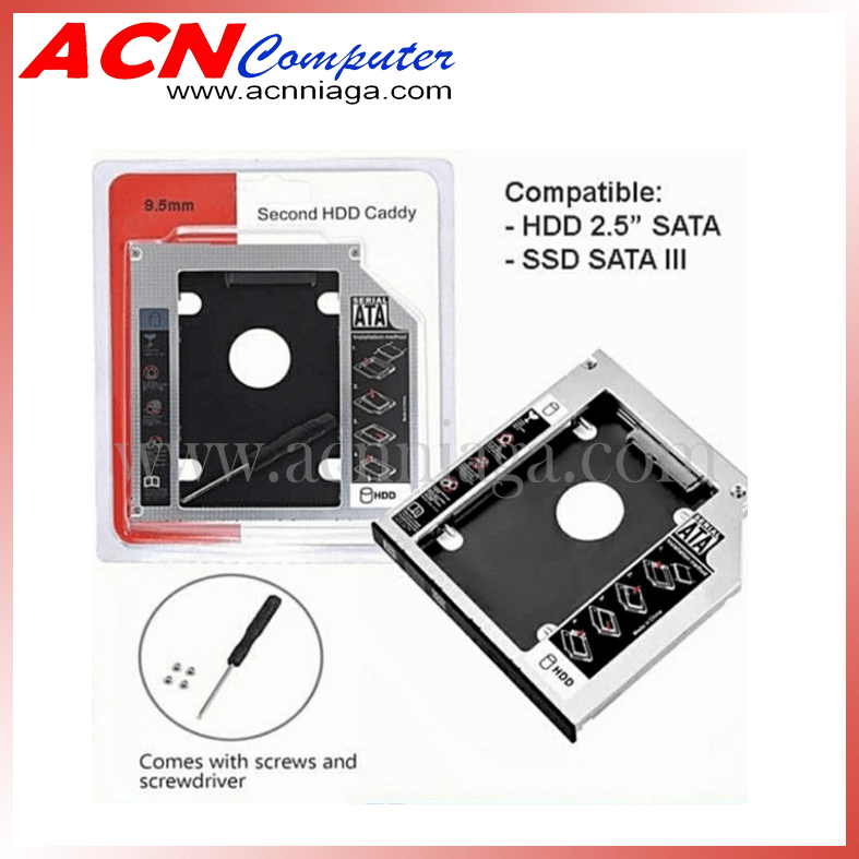 Second HDD caddy Tipis SSD HDD Caddy Slim 9.5mm SATA DVD Slot (Silver