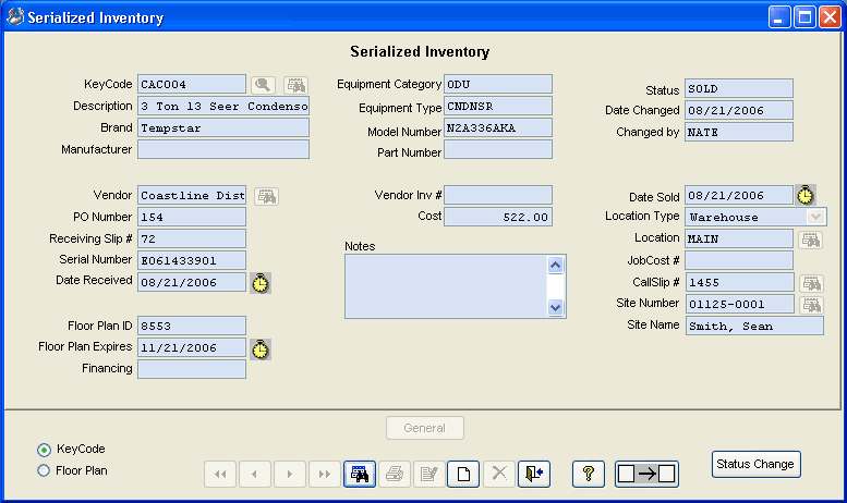 Serialized Inventory Acowin