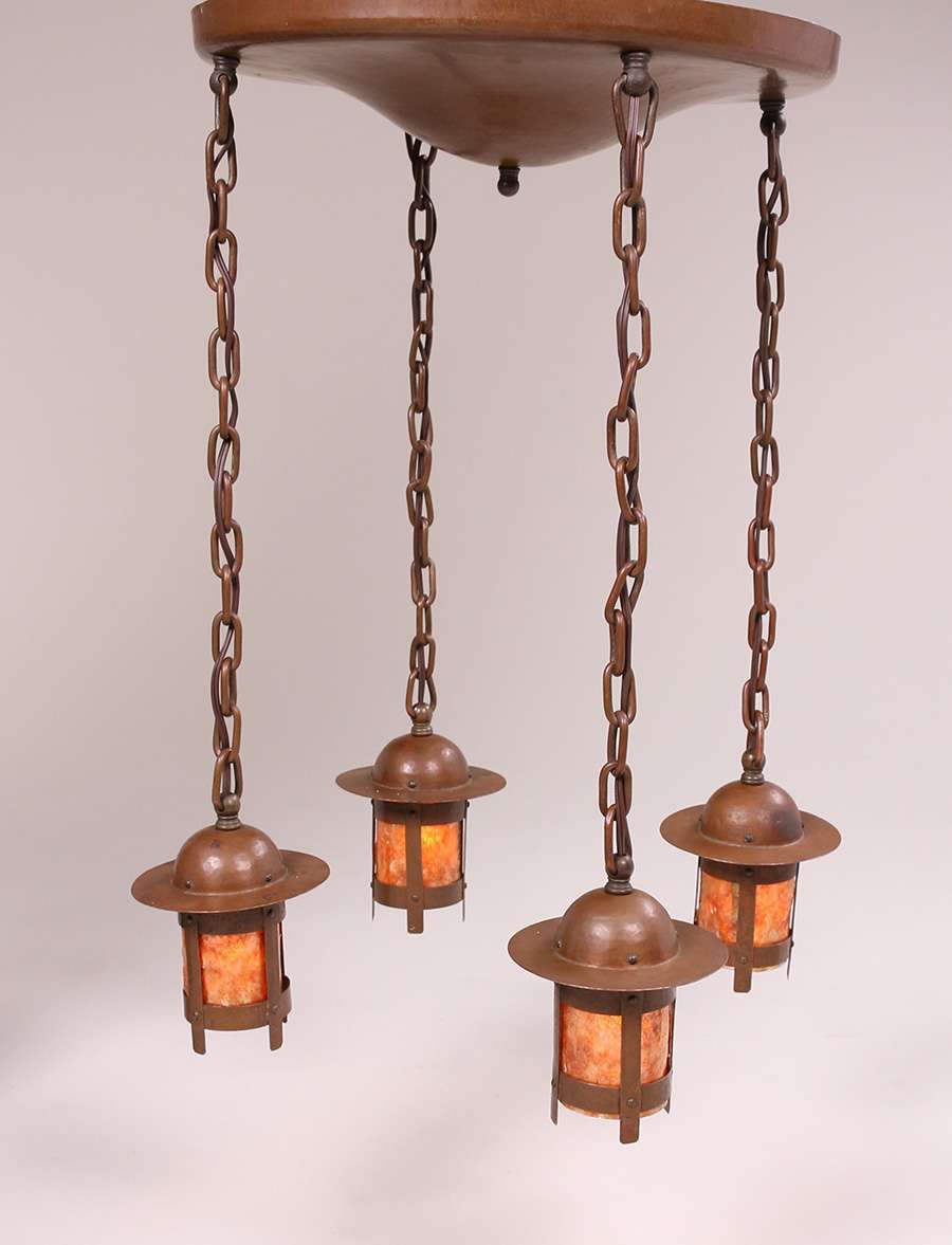 Arts & Crafts Hammered Copper & Mica Chandelier c1910 California