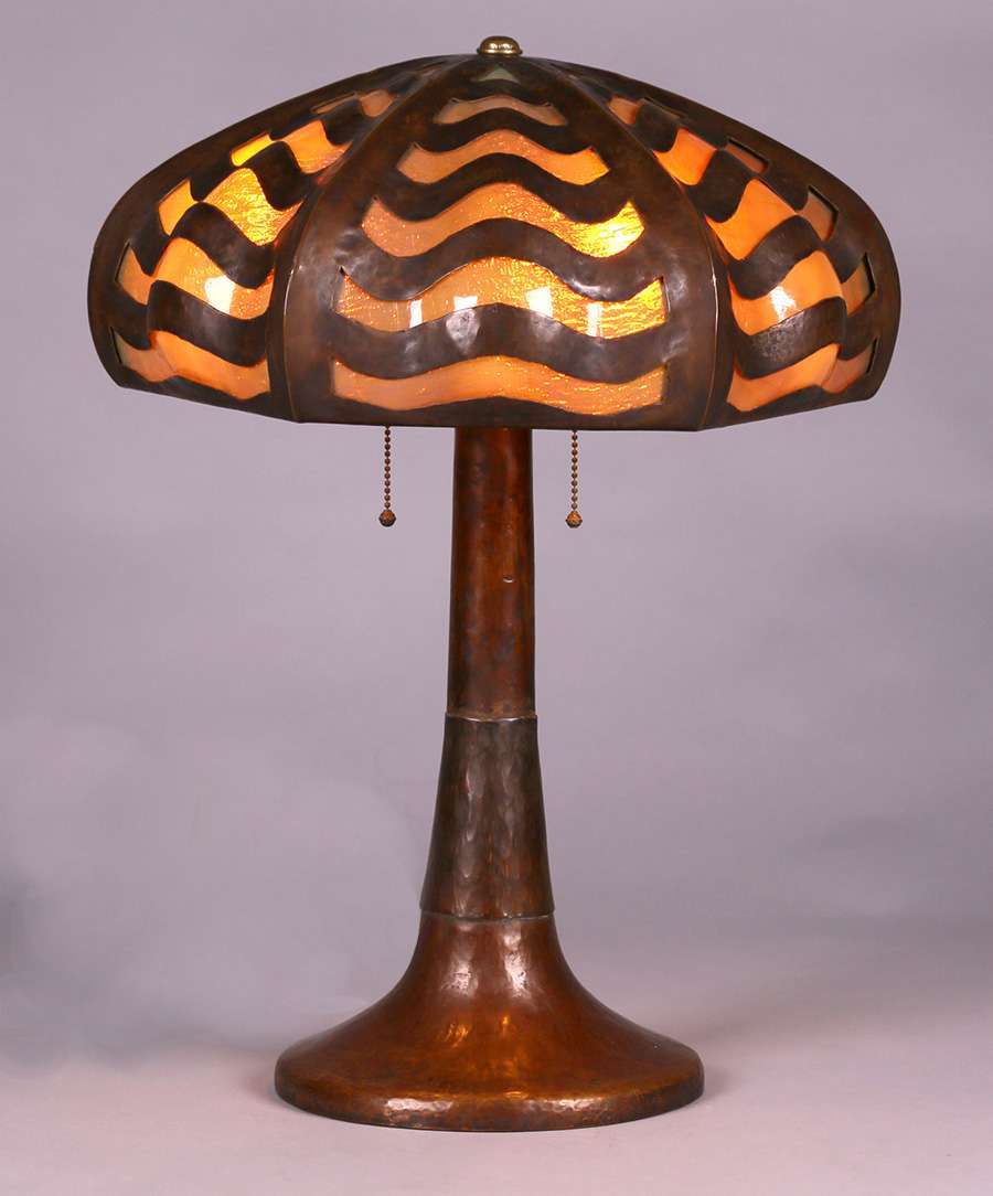 Arts & Crafts Hammered Copper Lamp California Historical Design