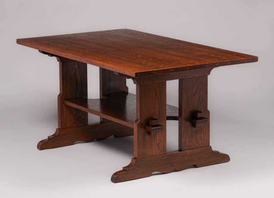 L&JG Stickley 60" Trestle Table c1910 California Historical Design