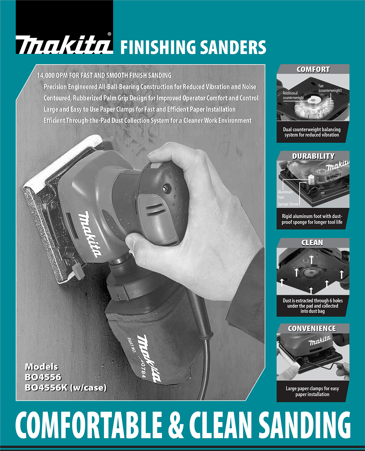 Makita BO4556, 1/4 Sheet Finishing Sander 200W [cb419] | A.C.T. Hardware