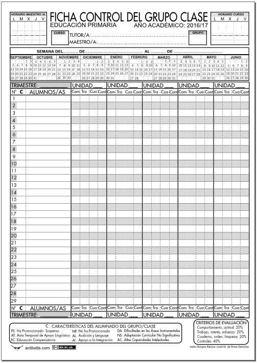 Ficha de control del grupo clase Actiludis