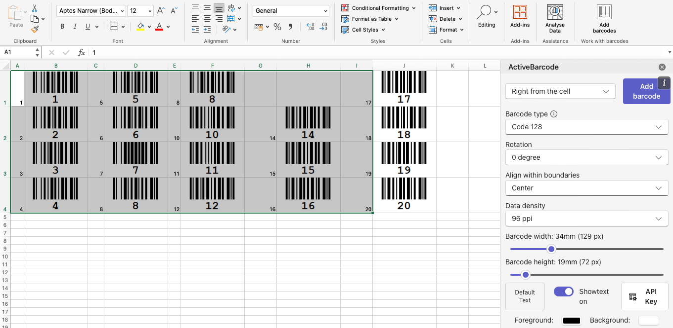 Barcode AddIn for Excel (Microsoft 365)