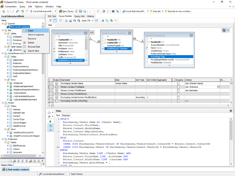 FlySpeed SQL Query Combined visual query building with direct SQL