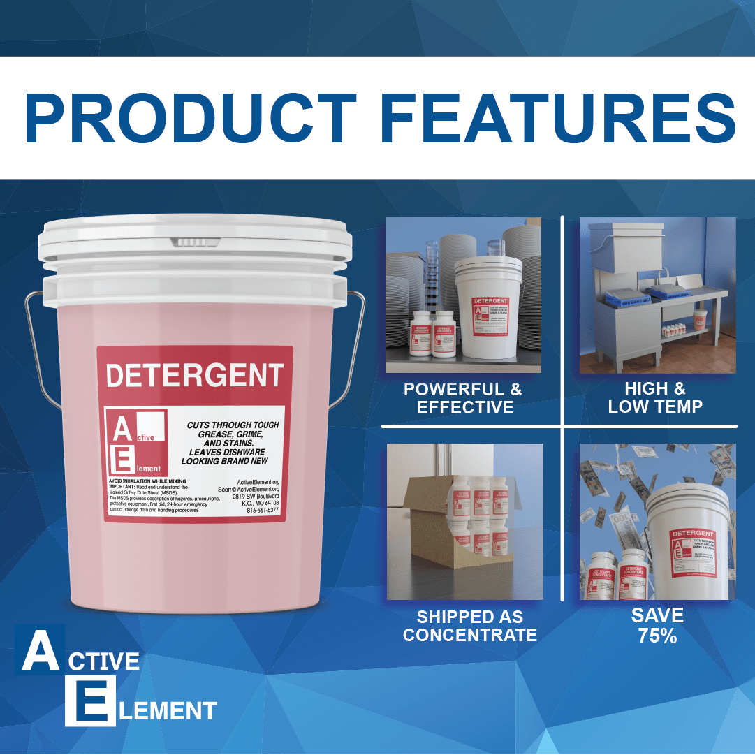 Commercial Dishwasher Detergent, Makes one 5gallon pail Active Element