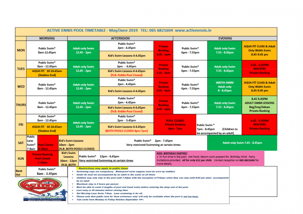 Timetable Pool Active Ennis